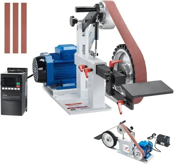 VEVOR Belt Grinder Sander, 72 x 2-Inch Variable Speed Belt Polisher with VFD, 1500W Knife Sharpener with 3 Grinding Moulds & 3PCS Sanding Belts for Metalworking, Compatible with 72"- 82 * 2" Belts