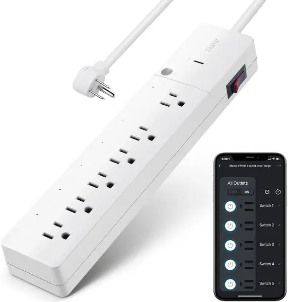 iHome 6 Outlet Smart Surge Protector Works with Alexa and Google Home, App Co...