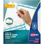 Avery Big Tab Print & Apply Clear Label Dividers, Index Maker Easy Apply Printable Label Strip, 5 White Tabs, 5 Sets (11492)