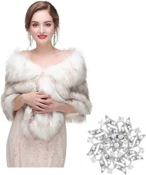 Yfe Women&#039;s Faux Fur Wraps and Shawls Wedding Fur Stole Shrug 1920 Scarf Coat...