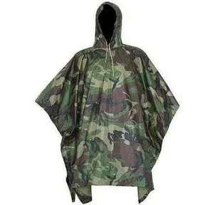 Denuo Military Woodland Camo Ripstop Wet Weather Rain Poncho Camping Hiking Adult