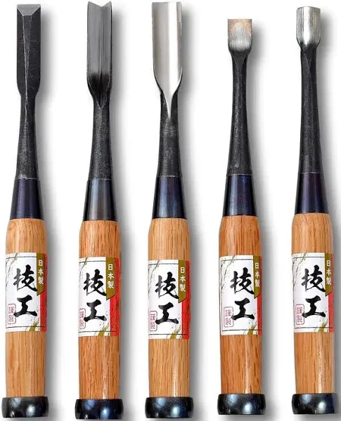 KAKURI Japanese Wood Carving Chisel and Gouge Set 5 Pcs for Woodworking, Made in Japan, Professional Heavy Duty Woodcarving Tools, Razor Sharp