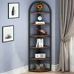 Tribesigns Hl-U0032 Brown Metal 6-Shelf Corner Bookcase (23.62-in W x 71.65-in H x 15.74-in D)