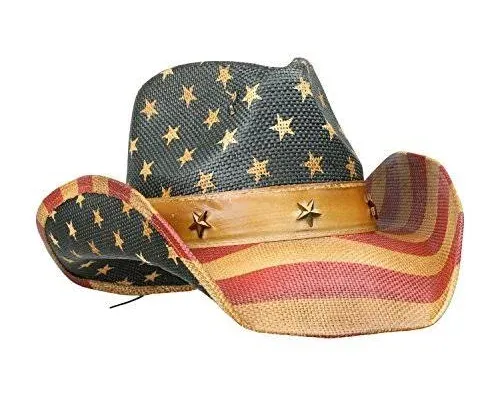 Men’s Vintage USA American Flag Cowboy Hat w/Western Shape-It Brim (Stars and Stripes)