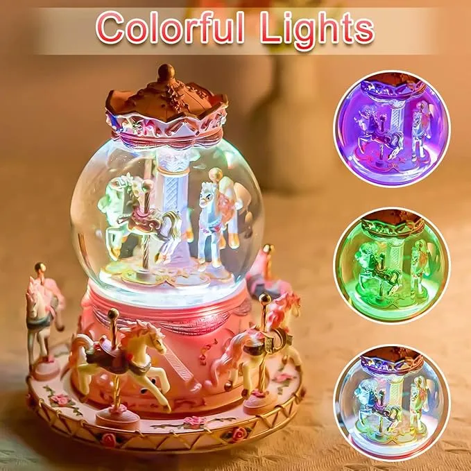 Carousel Horses Music Box Gift Color Changing Lights Unicorn Snow Globe for Wife Mom Women Girls Friend Women Daughter Girls Sister Birthday Anniversary