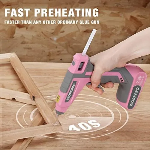 Pink Cordless Hot Melt Glue Gun 7.2VRechargeab<wbr/>le Fast Preheating 20Pc Glue Stick