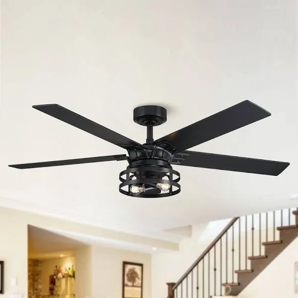 52" Prayag Industrial Downrod Mount Reversible Ceiling Fan with Lighti