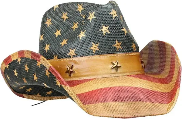 Vamuss Men's Vintage USA Flag Cowboy Hat