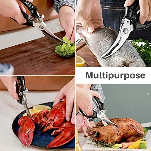 Poultry Shears - Heavy Duty Kitchen Chicken Shears with Anti-Slip Handle &amp; Safet