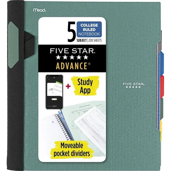 Five Star Flex Refillable Notebook + Study App, 1 Inch Binder with Customizable Cover, College Ruled Notebook and 3 Ring Binder, Hybrid NoteBinder, 200 Sheet Capacity, Green (29326AQ8)