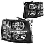 [LED DRL Strip]Fit 07-14 Chevy Silverado Black Housing Amber Corner Headlight