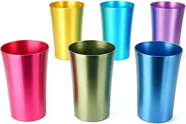 6 PCS Anodized Aluminum Tumblers Drinking Glasses Vintage Retro Metal Cup New