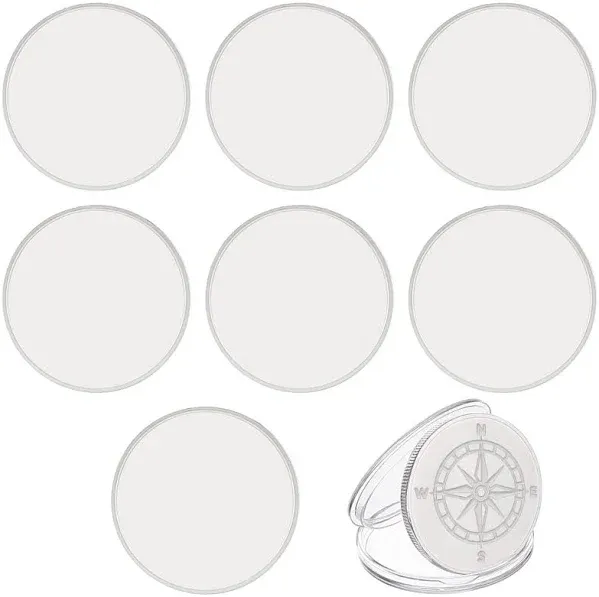 BENECREAT 8PCS 40mm Round Blank Challenge Coins for Laser Engraving, Metal Stamping Blank Coin Iron Discs with Acrylic Protection Box for DIY Birthday Travel Souvenir Medals, Silver