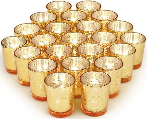 Volens Gold Party Decorations 72pcs, Mercury Glass Gold Votive Candle Holders Set for Wedding, Bridal and Baby Shower