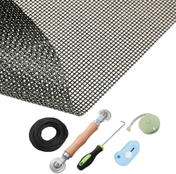 Pet Proof Window Screen Replacement, 39“ x 100" Upgraded Thicken Charcoal Screen Door Mesh for Sliding Pet Screen Door Repair Kit