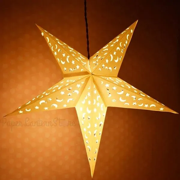 24" White Star Moon Cut-Out Paper Star Lantern, Hanging Wedding & Party Decoration