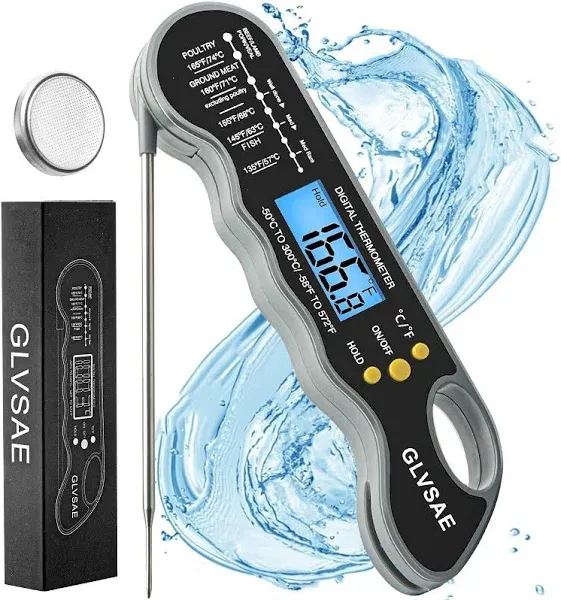 Waterproof Digital Instant Read Meat Thermometer with 4.6” Folding Probe Backlight & Calibration Function for Cooking Food Candy, BBQ Grill, Liquids,Beef by GLVSAE