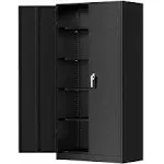 Anwick Locking Metal Storage Cabinet with 2 Doors and 4 Adjustable Shelves, for Office, Garage, Home, Classroom, Shop, Pantry, 72" (Black)