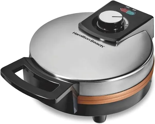 Hamilton Beach Belgian Waffle Maker with Non-Stick Copper Ceramic Plates, Browning Control, Indicator Lights, Stainless Steel (26081) & Dual Breakfast Sandwich Maker with Timer, Silver (25490A)