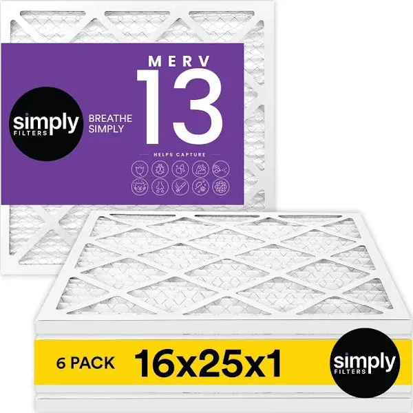 Simply Filters 20x25x1 MERV 13, MPR 1500, AC Furnace HVAC Air Filter (6 Pack)