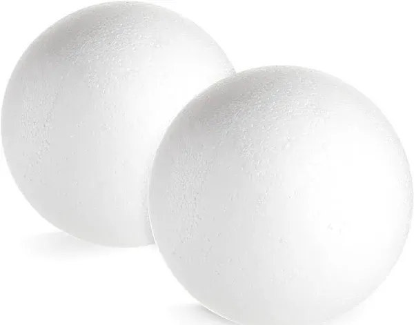 Juvale 2 Pack Large Foam Balls for Crafts, 7.5 Inch Solid Polystyrene Spheres for DIY Projects, Flower Centerpieces (White)