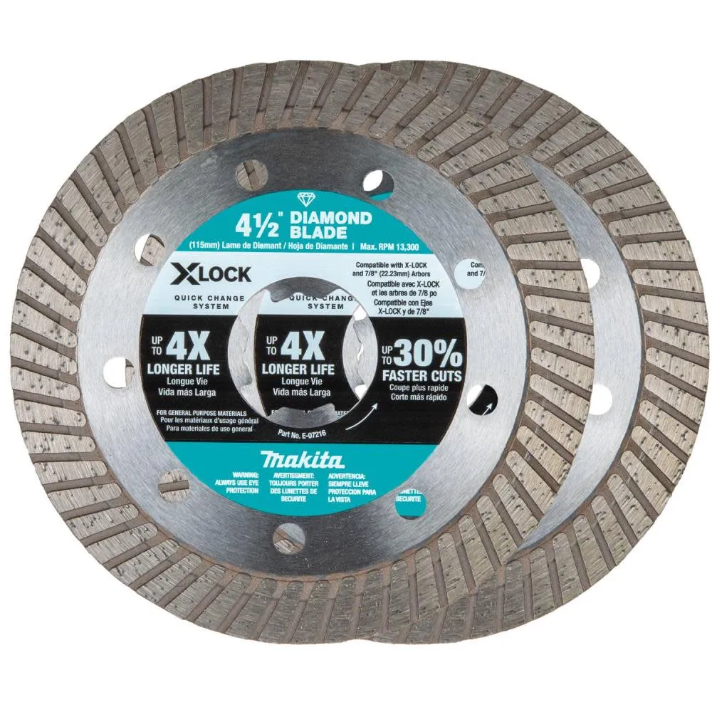 Makita X-LOCK 4-1/2in Turbo Rim Diamond Blade for Masonry Cutting 2/pk