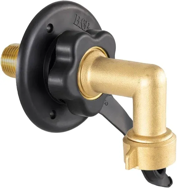 RecPro RV City Water Fill Inlet | Black | Optional Hose Elbow and or Gasket Seal | Flange Brass with Check Valve | Camper | Trailer | Marine (with Hose Elbow, with Seal)