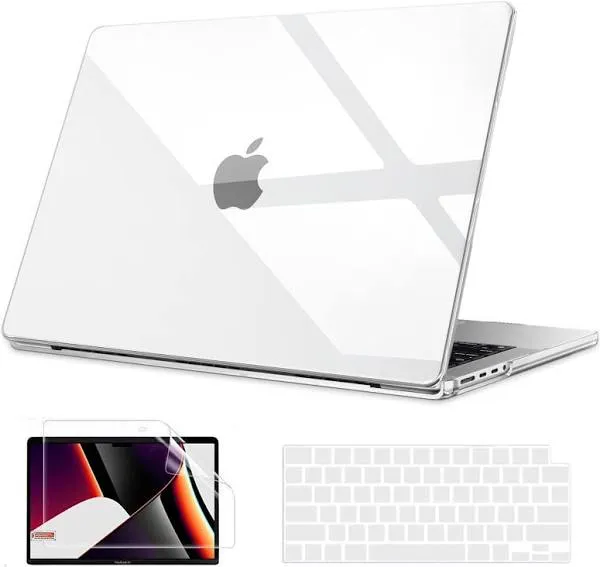 B BELK Compatible with MacBook Pro 14 inch Case 2024 2023 2022 2021 M4 A3112 A3185 A3401 M3 A2918 A2992 M2 A2779 M1 A2442, Plastic Hard Shell Case + Keyboard Cover + Screen Protector, Transparent