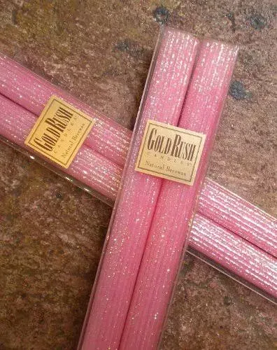 8 Inch Natural Beeswax Glitter Candles, Pink Blossom Color, Boxed Set of 2