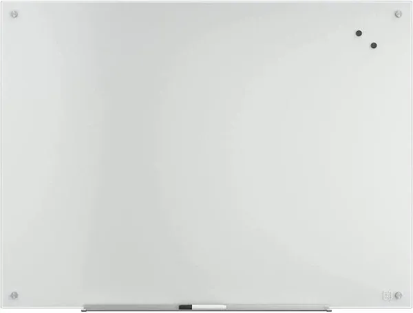 Magnetic Tempered Glass Dry Erase Board, 48" x 36", White Surface