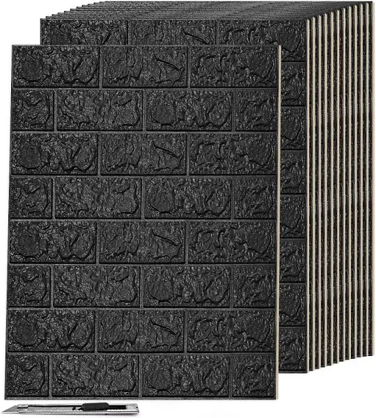 Art3d 10 Pcs 3D Peel and Stick Foam Brick Wall Panels, Gray Stone