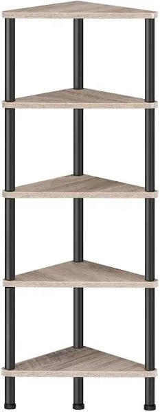 Corner Shelf Stand, Industrial 5-Tier Wall Corner Bookshelf with Metal Frame,...