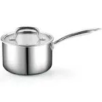 Cook N Home Stainless Steel Saucepan 3 Quart, Tri-Ply Full 3 Silver 