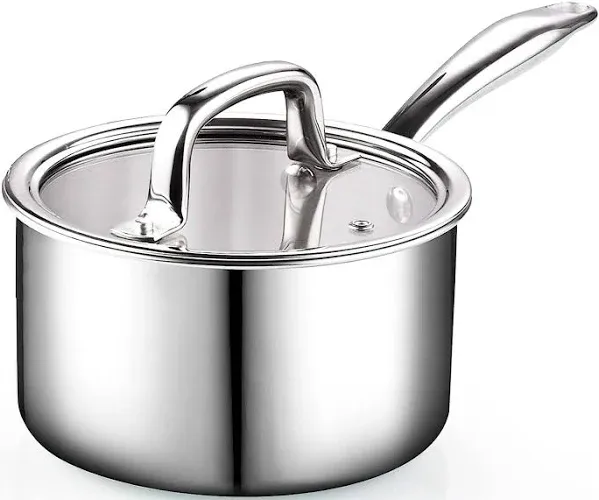 Tri-Ply Clad Stainless Steel Saucepan - 3 Quart Capacity - Glass Lid Included