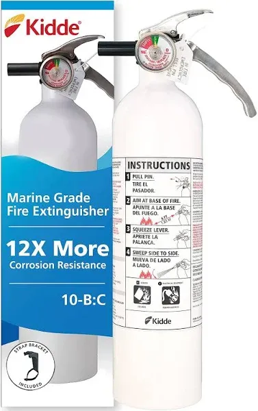 Kidde Mariner 10 Marine Fire Extinguisher for Boats & Watercrafts, 10-B:C, 4 lbs., Coast Guard Approved, Strap Bracket (Included), White