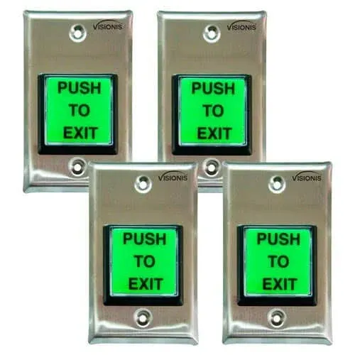 Visionis VIS-7000 Indoor Green Square Request to Exit Button for Door Access Control with LED Light, NC, C and NO Outputs