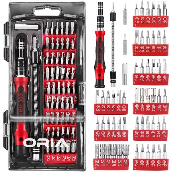 ORIA Precision Screwdriver Kit, Mini Screwdriver Set, 60 in 1 Small Screwdriver with 56 Bits Repair Tools with Flexible Shaft, Extension Rod for Mobile Phone, Smartphone, Tablet, PC, Red