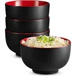 Kook Ceramic Ramen Noodle Bowls, 34 oz, Set of 4, Red