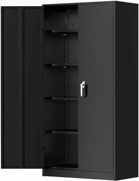 Metal Storage Locking Cabinet, 72" Tall Metal Cabinet with 2 Doors and 4 Adjustable Shelves, Locking Steel Cabinet for Home, School, Gym, Garage Storage