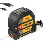 PREXISO 2-in-1 Laser Tape Measure, 135ft Rechargeable Measurement Tool & 16ft Measuring Movable Magnetic Hook - Pythagorean, Area, Volume, Ft/Ft+in/in