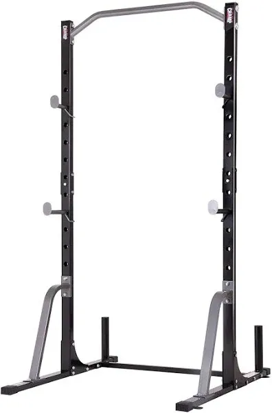 Body Champ Power Rack System Adjustable Squat Rack Weight and Bar Holder for Home Fitness Equipment with Built in Floor Anchors Stability