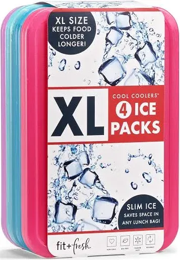 Fit &amp; Fresh 4 Pack XL Slim Ice Packs, Quick Freeze, Reusable, Blue, 239ICE