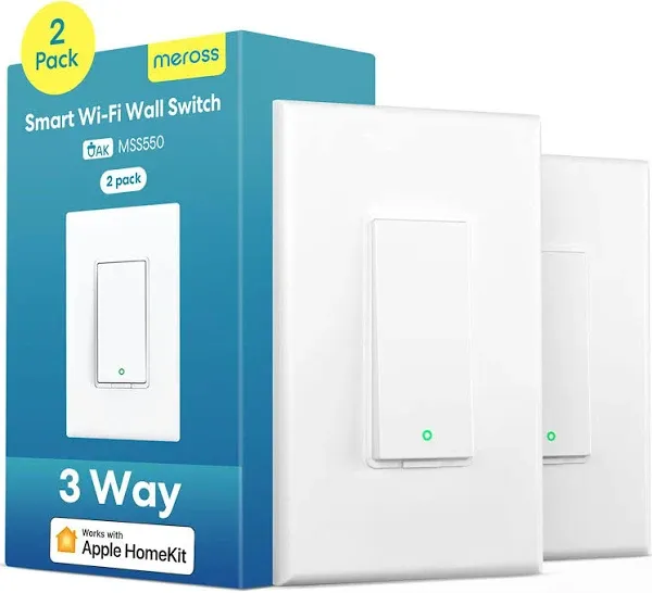 meross 3 Way Smart Switch, Smart Light Switch Supports Apple HomeKit, Siri, Alexa, Google Assistant & SmartThings, 2.4GHz WiFi Light Switch Neutral Wire Required, Remote Control Timer 1 Pack