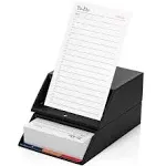 Notsu Centre Rise To Do List Card Box Set | 50 Foldable To-Do Vertical Notecards 3x5, Productivity Index Card Organizer Tab Dividers, Desk Card Holder Stand (Black)