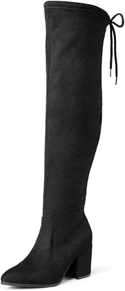 DREAM PAIRS Women's Thigh High Over The Knee Fashion Boots Block Mid Heel Long Sexy Faux Fur Boots