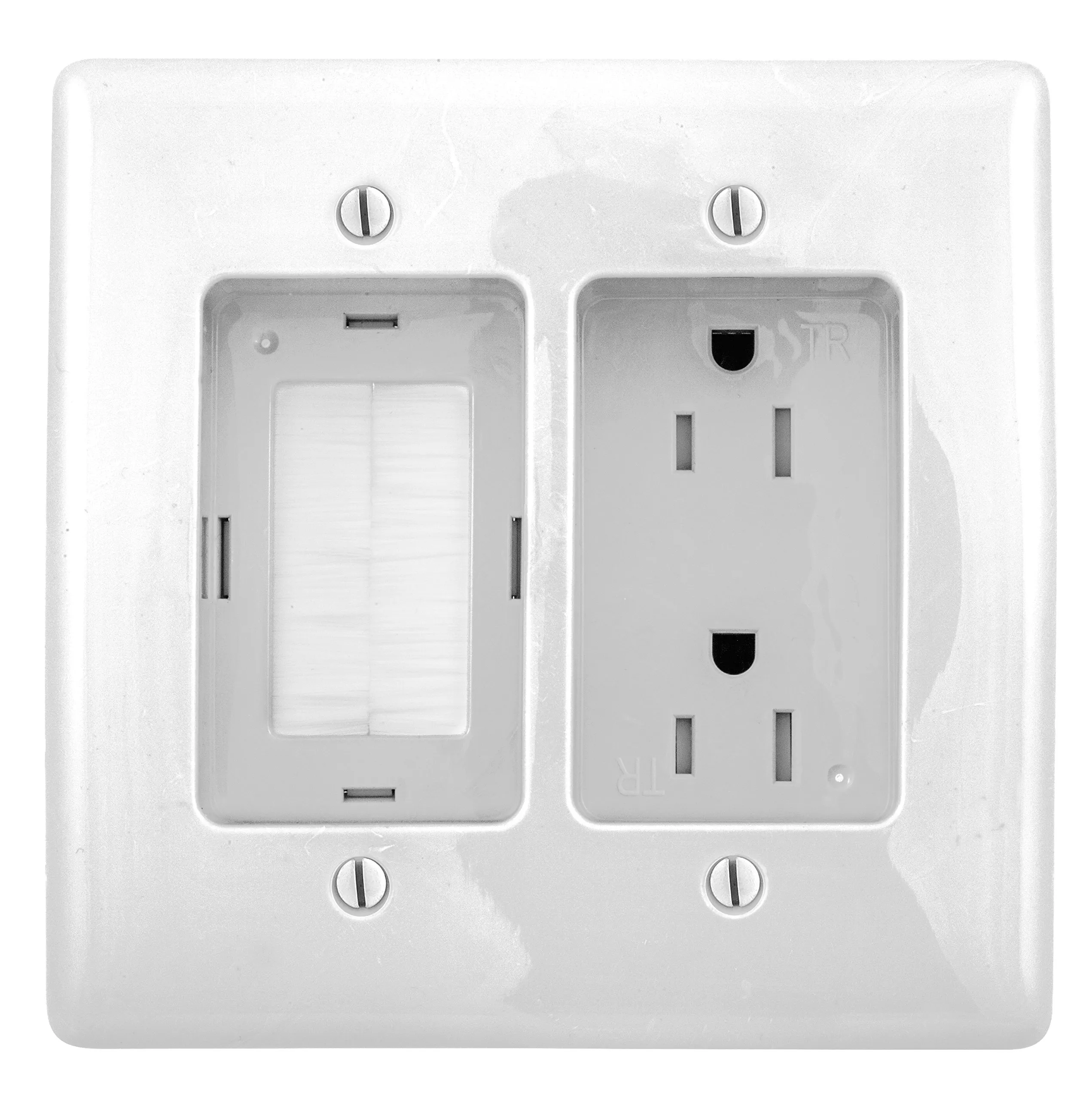 Bryant Electric RR1512W 2-Gang Recessed TV Connection Outlet Plate