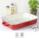 Martha Stewart Thayer 18" Enameled Steel Roaster Pan with Stainless Steel Rack