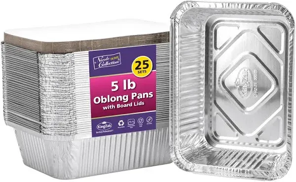 Nicole Home Collection Aluminum Pans With Lids - 25 Count - 5LB (10" x7.5) Oblong Pans - To Go Containers With Lids - Disposable Tin Foil Pans - Perfect For Catering, Meal Prep, Baking, Freezer Safe