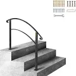 Happybuy Handrails for Outdoor Steps, Fit 1 or 3 Steps Outdoor Stair Railing, Black Wrought Iron Handrail, Flexible Front Porch