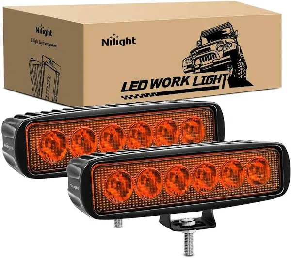 Nilight 6 inch Amber Led Light Bar 2PCS 18W Spot Driving Fog Single Row Off Road Boat Lights driving lights Bumper Lights Reverse lights for Trucks SUV ATV UTV Golf Cart